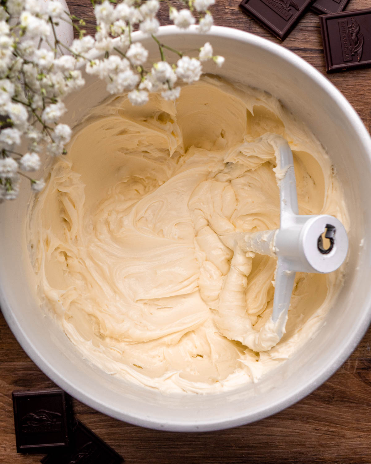 cream cheese, cornstarch and sugar mixed together in a stand mixer bowl