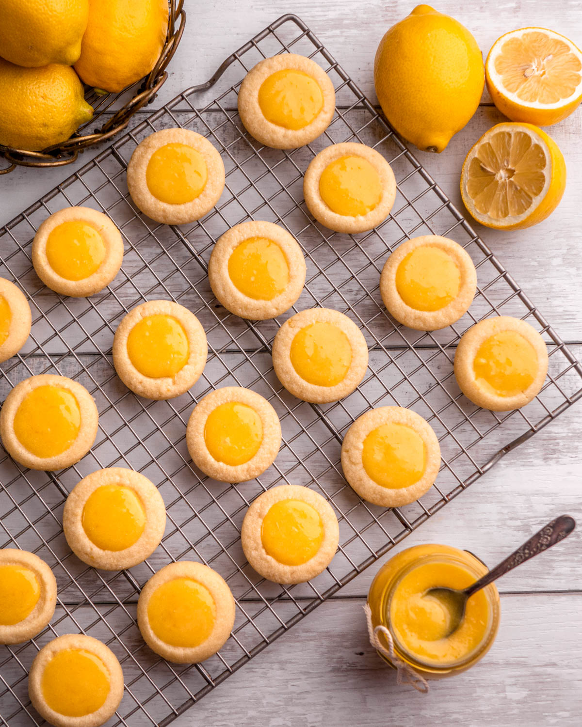 lemon curd cookies on wire rack