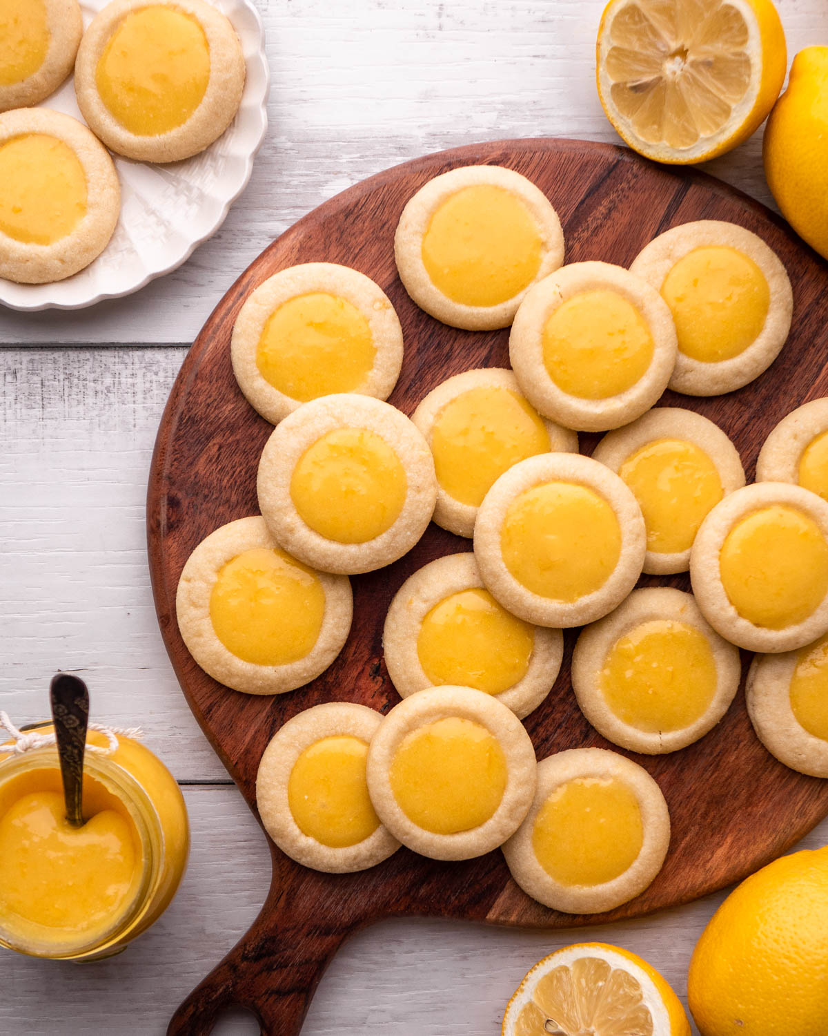 lemon curd cookies on wood board