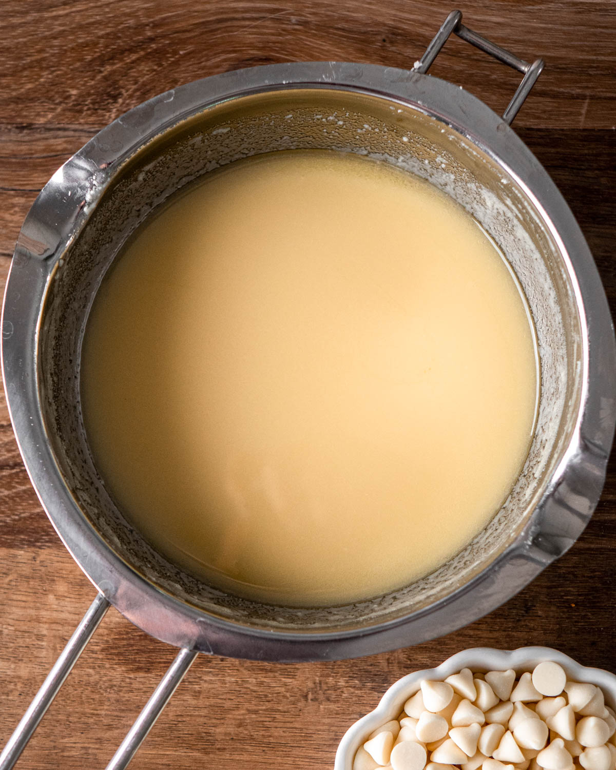 white chocolate and butter melted together in a double boiler