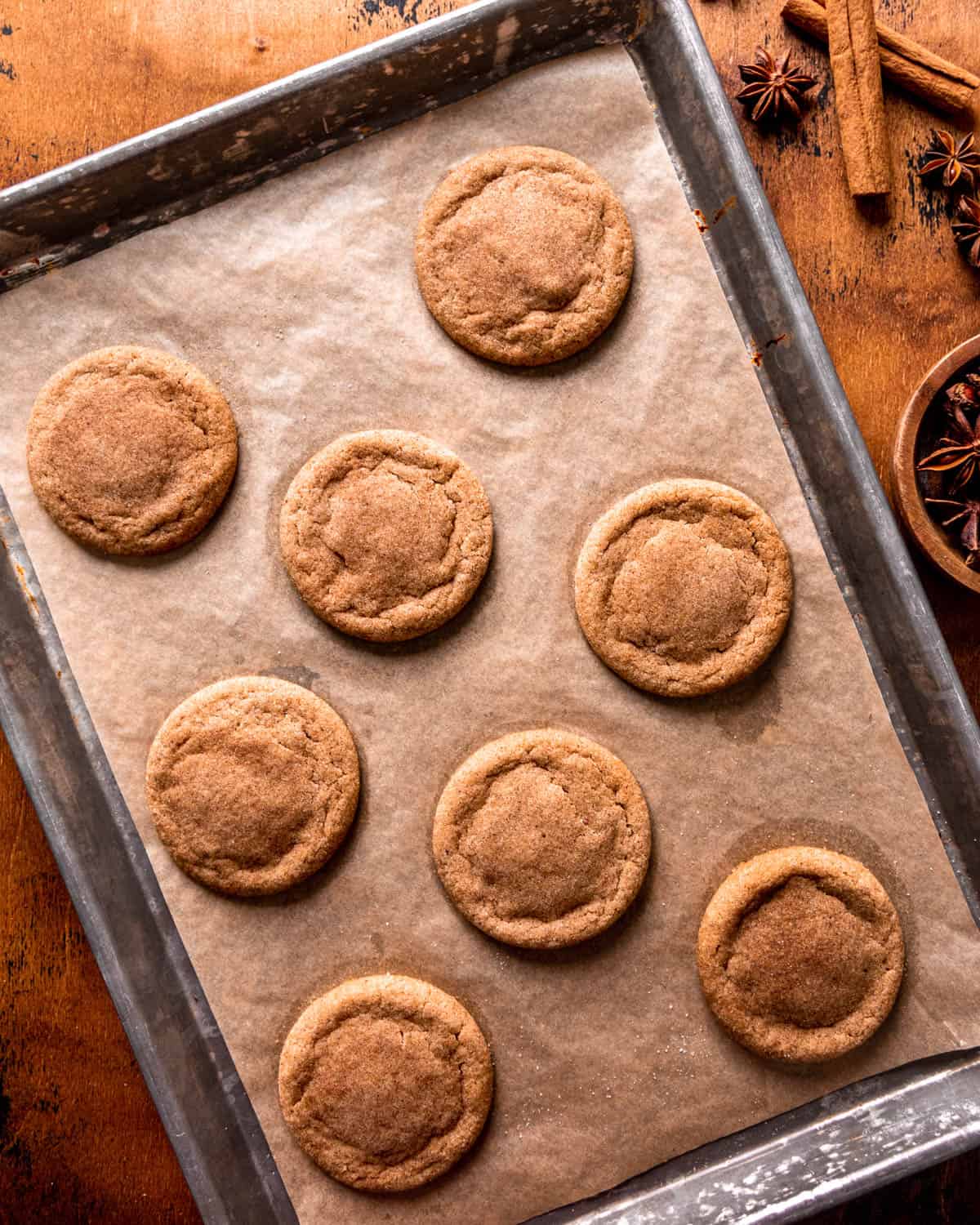 8 cookies on cookie sheet after baking