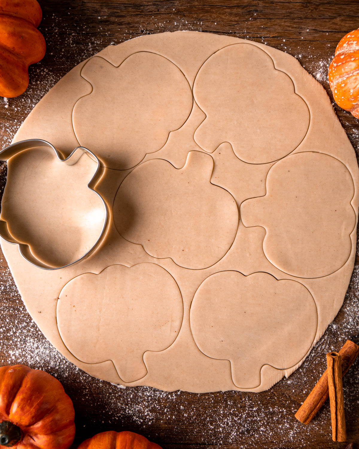 pie crust rolled out and cut into pumpkins