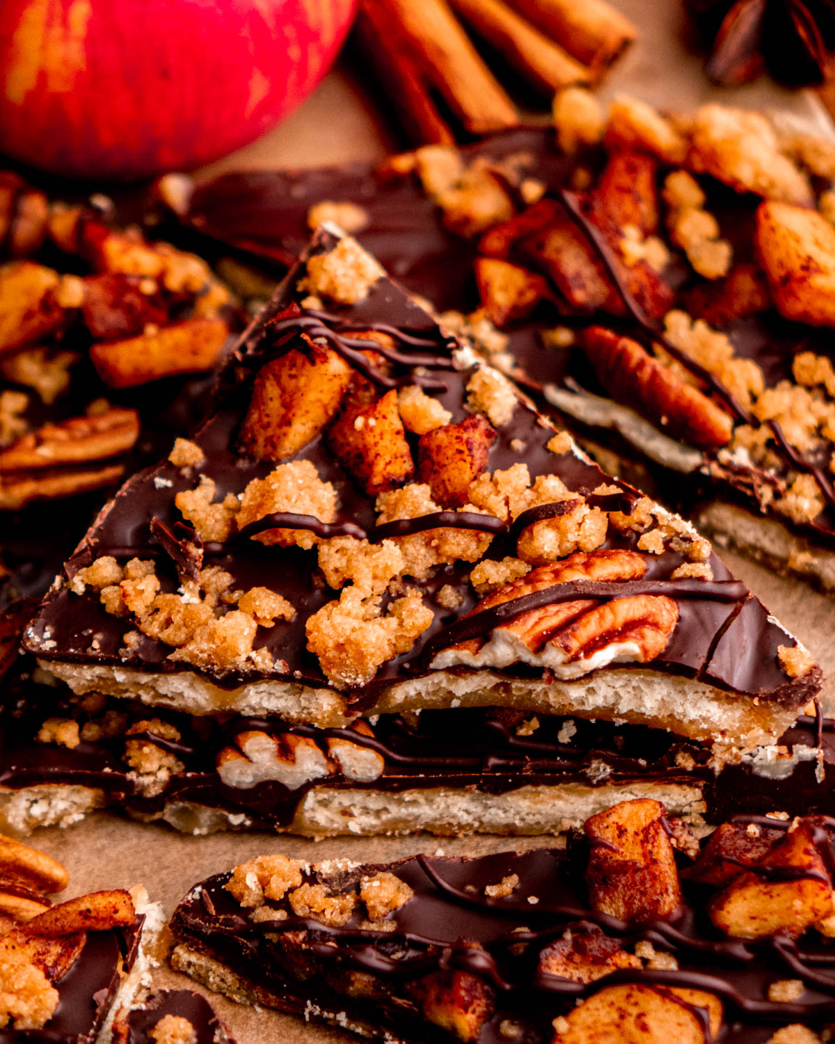 close up of a stack of Thanksgiving cracker toffee