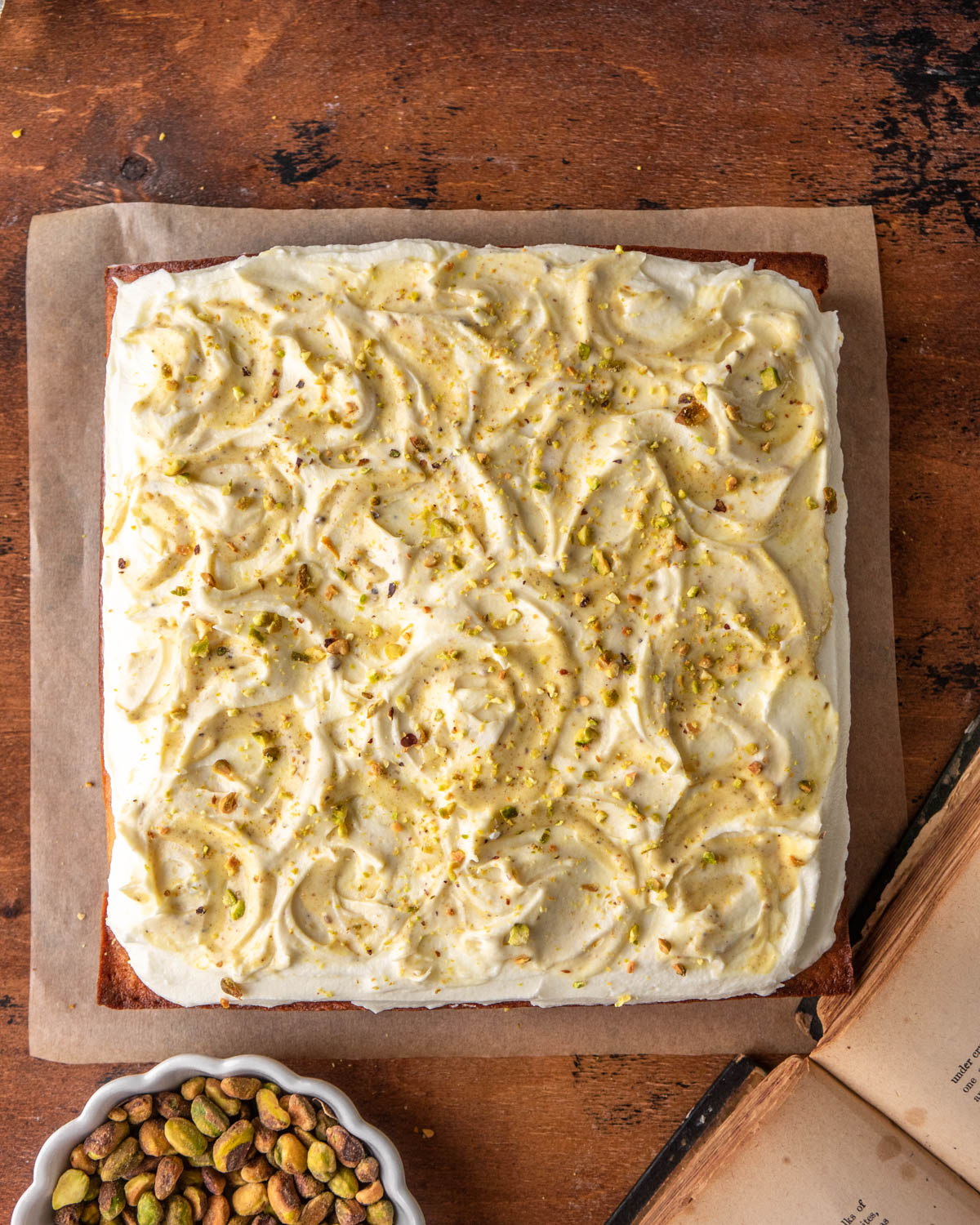 pistachio cream swirled into frosting 