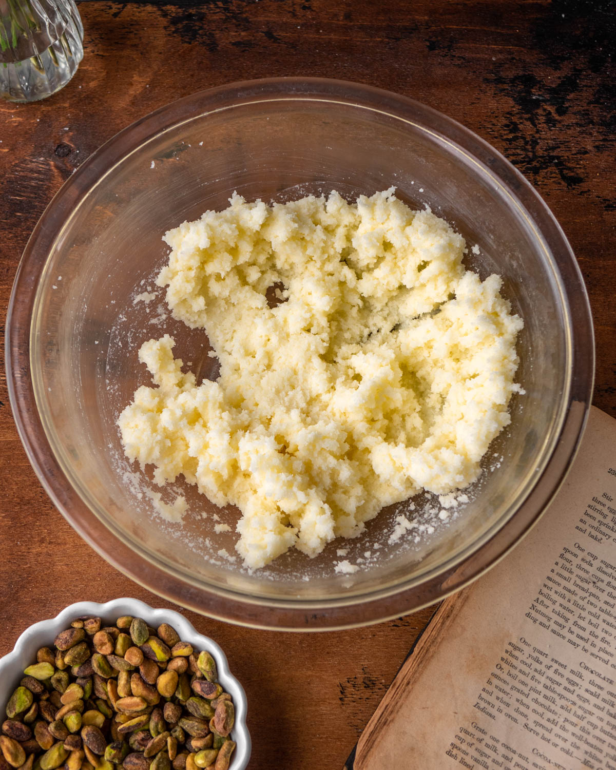 butter and sugar creamed together in a large glass bowl