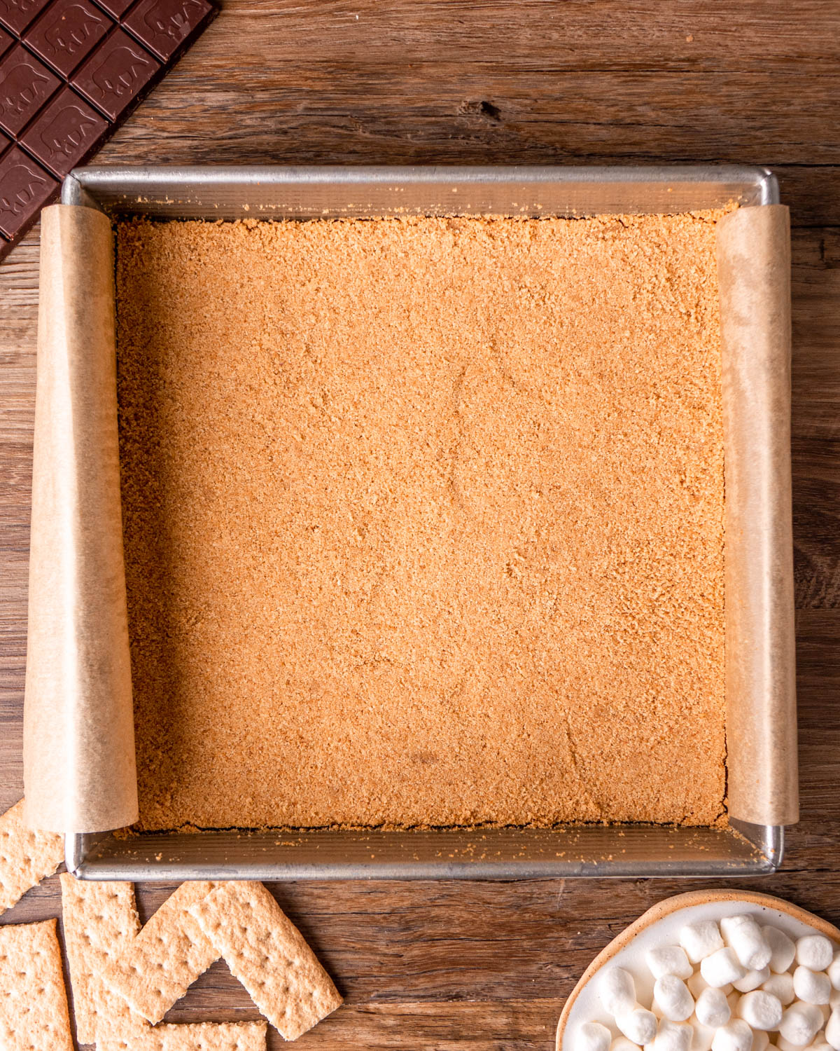 graham cracker crumbs pressed into a 9x9 pan