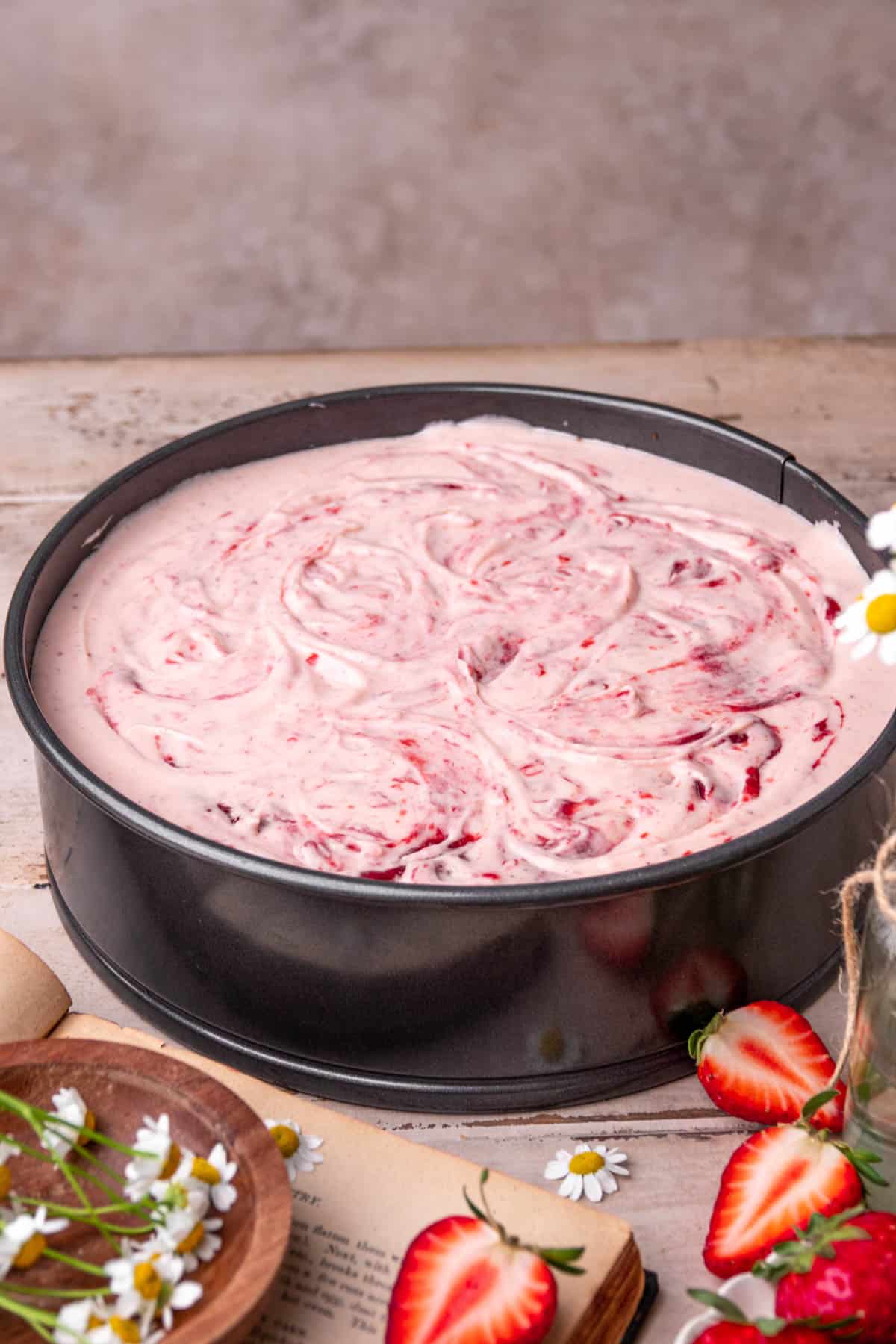 Strawberry cheesecake in bloom bakery