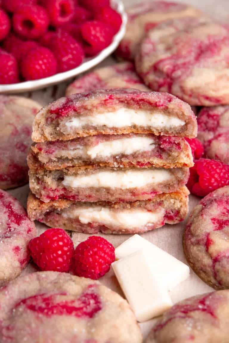 Raspberry White Chocolate Cheesecake Cookies - In Bloom Bakery